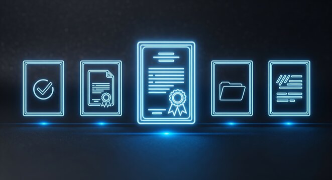 Glowing Neon Document Icons blue - Powered by Adobe