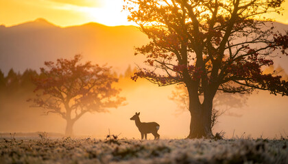 Serene Deer at Sunrise in Autumn Forest