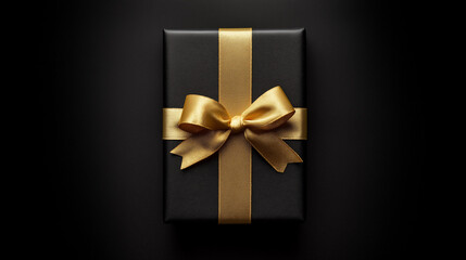 Gift box made of black leather with golden silk ribbon luxury premium