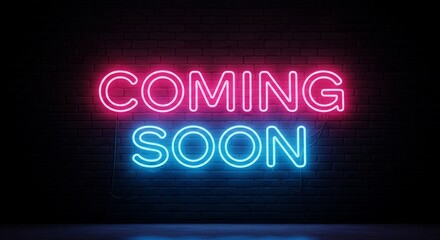 Bright neon text announcement coming soon pink