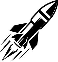 Minimalist black and white vector icon of a missile. Clean, modern, and geometric style, perfect for logos, stickers, or digital use.