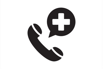 Obraz premium Medical Assistance Phone Icon – Call for Urgent Help Silhouette Symbol