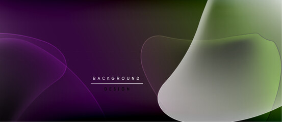 Abstract gradient background. Purple, green hues blend smoothly. Overlapping shapes create depth, modern aesthetic. Minimalist design.
