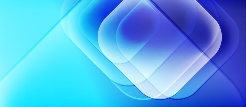 Abstract blue shapes overlap, creating dynamic visual effect. Smooth gradients suggest depth, light interaction. Modern design.