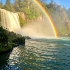 Fototapeta premium Waterfall with vibrant rainbow