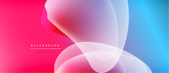 Abstract fluid shapes blend vibrant pinks, purples, blues. Overlapping translucent layers create dynamic background design. Smooth gradients dominate composition.