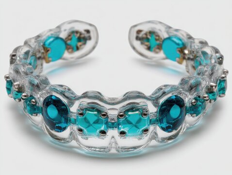 Clear acrylic cuff bracelet with teal gems