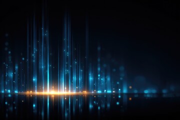 Abstract digital lightscape, vertical glowing lines, reflected light