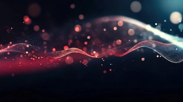 Abstract image with a wavy particlelike redtoblue gradient against a dark backdrop Bokeh lights add depth