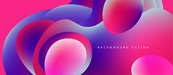 Abstract fluid shapes blend vibrant pinks, purples, blues. Dynamic composition creates modern background design. Smooth gradients offer visual interest.