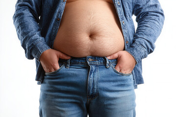Confidence shines through as a man playfully shows his belly in a relaxed indoor setting with a bright background