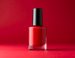 Red Nail Polish on Red Background.