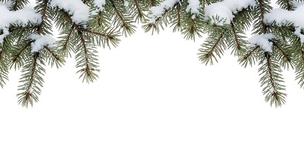 Obraz premium Close up of snow covered evergreen tree branches forming an arch against a white background