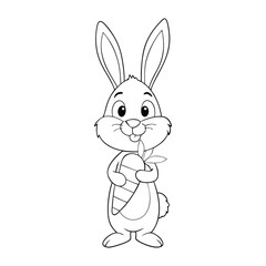 Adorable rabbit cartoon holding a big carrot, drawn in simple vector style. Perfect as a fun and cute coloring page for kids, sparking joy and creativity.
