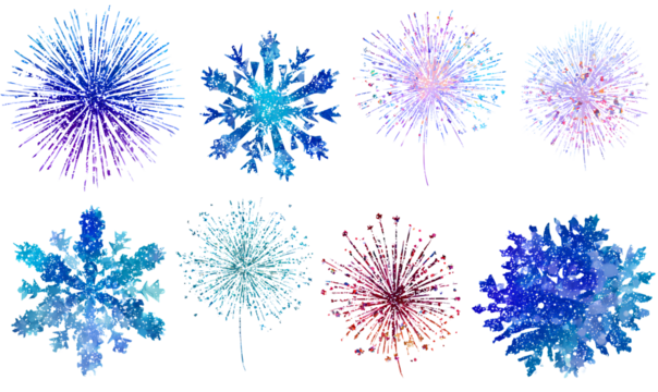 Snowflake icon set with fireworks on transparent - Powered by Adobe