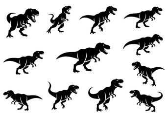 Naklejka premium Multiple tyrannosaurus rex silhouettes arranged across a plain presentation area view from above