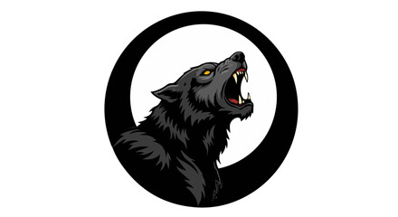 Halloween roaring black wolf illustration vector art howling animal design in oval frame graphic for print and web vector