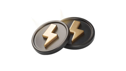 Two Lightning Bolt Coins Stacked Together on Transparent Background on white background