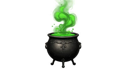 Halloween halloween cauldron with green potion bubbling and steaming for spooky season and magical witch brew vector