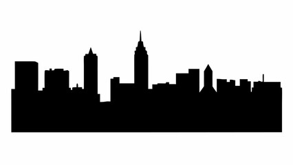 Fototapeta premium Silhouette of a city skyline with various buildings and structures against a white background design vector