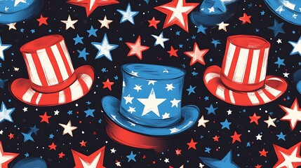 Obraz premium Patriotic stars and stripes hats pattern for july fourth celebration