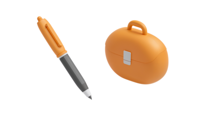 Stylized pen and briefcase set against isolated transparent background illustrating professional