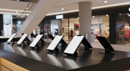 Obraz premium Display of smartphones in a modern retail environment (1)