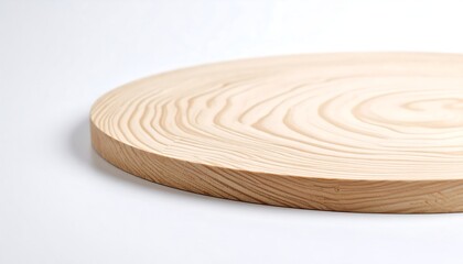 Circular light wood slab, smooth surface, showing concentric growth rings