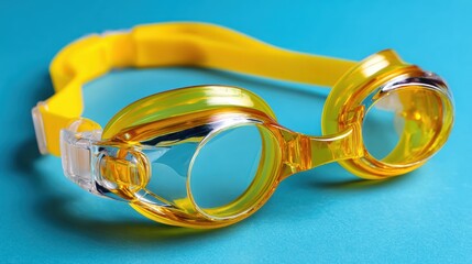 Yellow Swimming Goggles on a Blue Background Ready for Summer Pool Fun and Aquatic Adventures by the Water