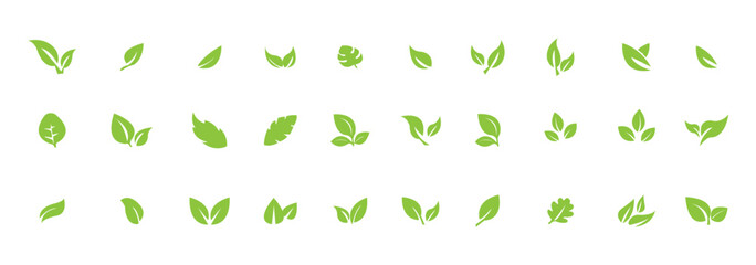 Set Minimalist Green leaf icon symbolizing nature, eco-friendly lifestyle, sustainability, organic products, wellness, and natural growth. Perfect for branding, logos, apps, and eco designs. Eps 10