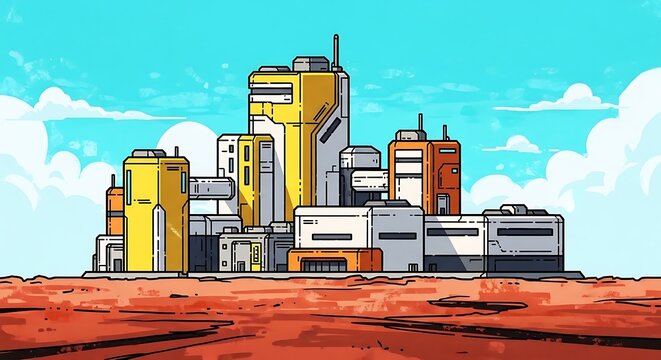 Futuristic Martian Cityscape Pixel Art. - Powered by Adobe