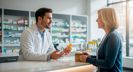 Pharmacist Consulting with a Customer at a Pharmacy