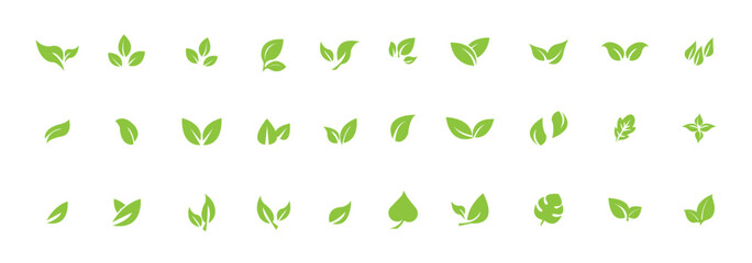 Set Minimalist Green leaf icon symbolizing nature, eco-friendly lifestyle, sustainability, organic products, wellness, and natural growth. Perfect for branding, logos, apps, and eco designs. Eps 10