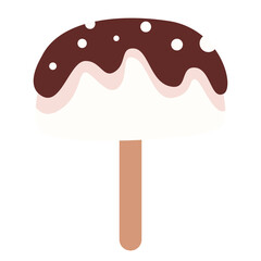 Cute chocolate dipped candy on a stick, cartoon sweet dessert design, isolated illustration for food themes.

