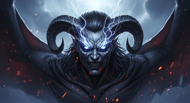 Focused Demonic Figure, Intense Religious Imagery. - Powered by Adobe