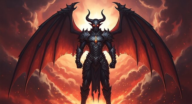 Dark Demonic Figure with Wings and Armor.