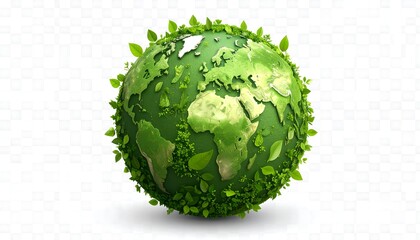 Lush green leaves envelop a detailed Earth globe, symbolizing environmental preservation