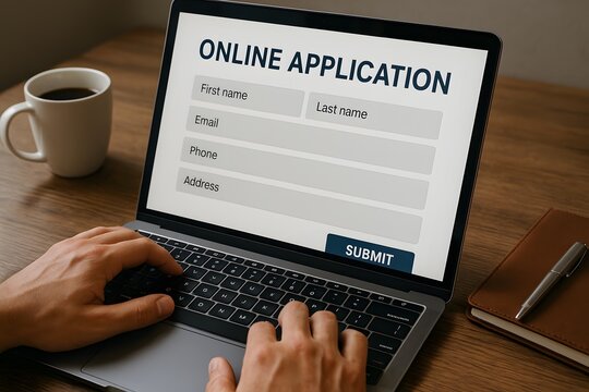 Online application form filling on laptop computer for job or university now