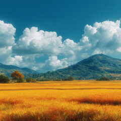 Golden Field Rice Farming Harvest Autumn Landscape Photo