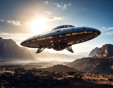 UFO Desert Sunset Landscape.
