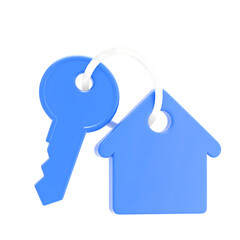 Blue house key icon symbolizing homeownership and real estate property access