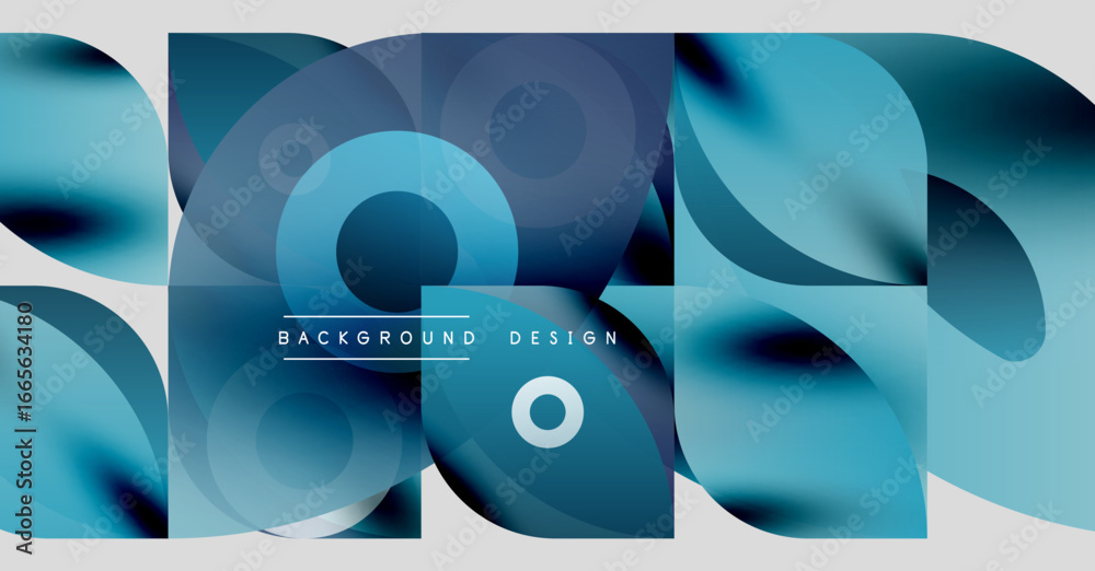 Wall mural abstract geometric shapes, blue tones, modern design. overlapping circles create dynamic visual effe