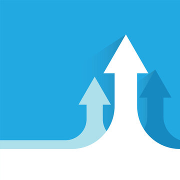 Growth and success concept. Three arrows moving upwards on a blue background symbolize progress, development, and business opportunities. vector illustration, eps10.