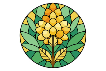 High-quality illustration of a yellow mimosa flower (Acacia dealbata) branch with delicate green fern-like leaves and bright golden blossoms isolated on a white background. Perfect for botanical desig