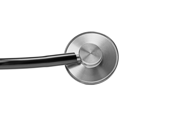 Close view of a stethoscope used in patient evaluations, isolated, PNG