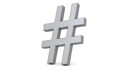 Obraz premium A three-dimensional, light gray hashtag symbol is showcased against a plain white background.