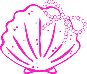 Coquette Pink Clam Seashell with Pearl Ribbon Bow Outline Hand Drawn