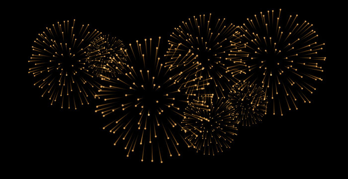 set of isolated vector fireworks on a transparent background.