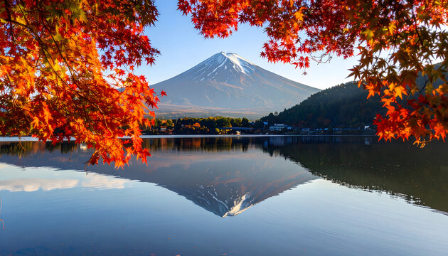 紅葉と逆さ富士