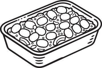 Tater Tot Casserole Outline Vector Baking Dish with Vegetables and Cheese Minimal Black Line Art